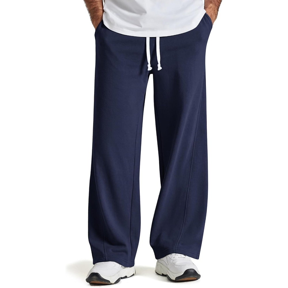 image:imageCOOFANDY Baggy Sweatpants Men Wide Leg Cotton Joggers for Men with Pockets 2 in 1 Design Ankle Drawcord Cotton Blend Wide Leg 3 Deep Pockets Drawstring Waist Y2K Loungewear Gym WorkoutNavy Blue