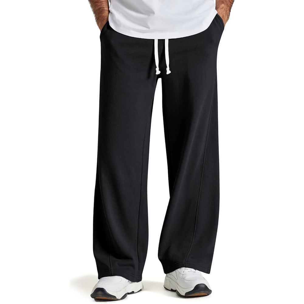 image:imageCOOFANDY Baggy Sweatpants Men Wide Leg Cotton Joggers for Men with Pockets 2 in 1 Design Ankle Drawcord Cotton Blend Wide Leg 3 Deep Pockets Drawstring Waist Y2K Loungewear Gym WorkoutBlack