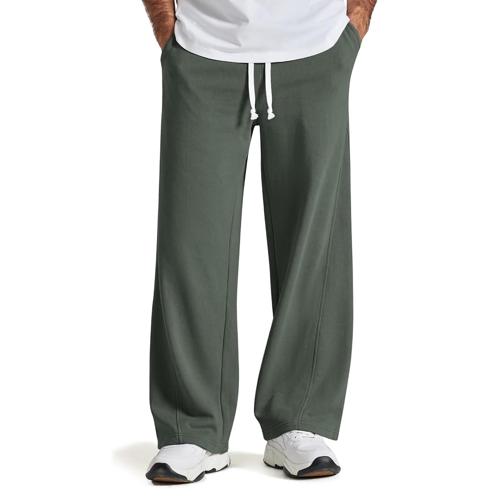 image:imageCOOFANDY Baggy Sweatpants Men Wide Leg Cotton Joggers for Men with Pockets 2 in 1 Design Ankle Drawcord Cotton Blend Wide Leg 3 Deep Pockets Drawstring Waist Y2K Loungewear Gym WorkoutDark Green