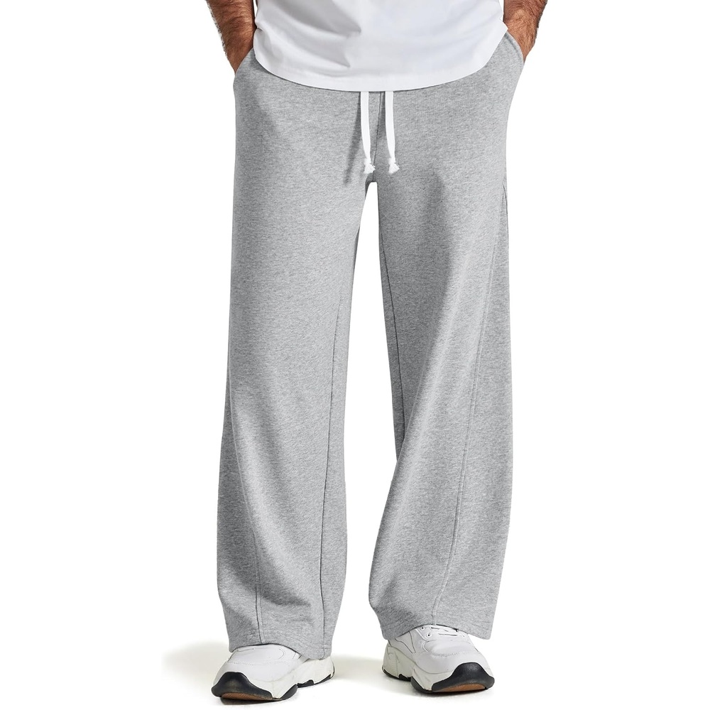 image:imageCOOFANDY Baggy Sweatpants Men Wide Leg Cotton Joggers for Men with Pockets 2 in 1 Design Ankle Drawcord Cotton Blend Wide Leg 3 Deep Pockets Drawstring Waist Y2K Loungewear Gym WorkoutAlight Gray