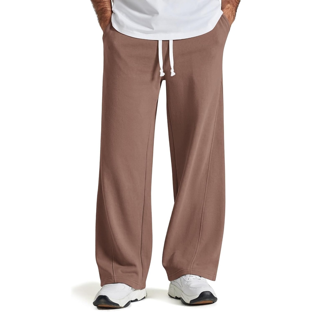 image:imageCOOFANDY Baggy Sweatpants Men Wide Leg Cotton Joggers for Men with Pockets 2 in 1 Design Ankle Drawcord Cotton Blend Wide Leg 3 Deep Pockets Drawstring Waist Y2K Loungewear Gym WorkoutBrown