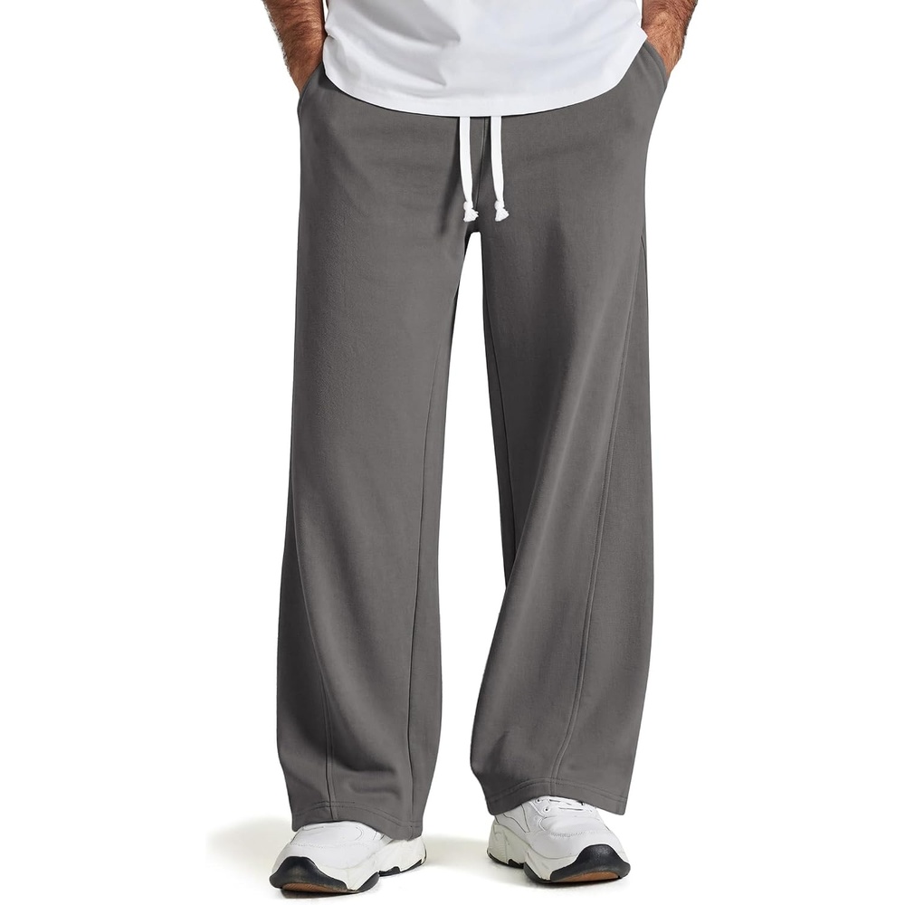 image:imageCOOFANDY Baggy Sweatpants Men Wide Leg Cotton Joggers for Men with Pockets 2 in 1 Design Ankle Drawcord Cotton Blend Wide Leg 3 Deep Pockets Drawstring Waist Y2K Loungewear Gym WorkoutDark Gray