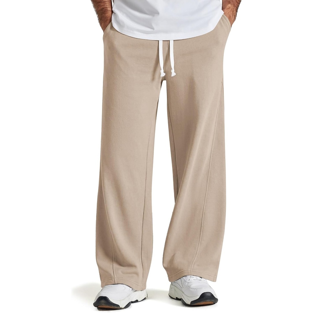 image:imageCOOFANDY Baggy Sweatpants Men Wide Leg Cotton Joggers for Men with Pockets 2 in 1 Design Ankle Drawcord Cotton Blend Wide Leg 3 Deep Pockets Drawstring Waist Y2K Loungewear Gym WorkoutKhaki