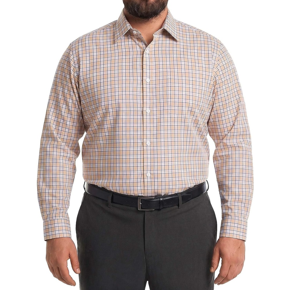 image:imageCOOFANDY Big and Tall Dress Shirts for Men Long Sleeve Wrinkle Free Button Down Shirt Stretch Business ShirtKhaki Plaid