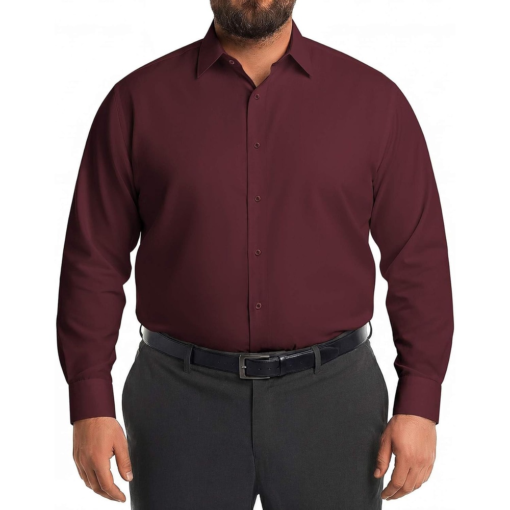 image:imageCOOFANDY Big and Tall Dress Shirts for Men Long Sleeve Wrinkle Free Button Down Shirt Stretch Business ShirtWine Red