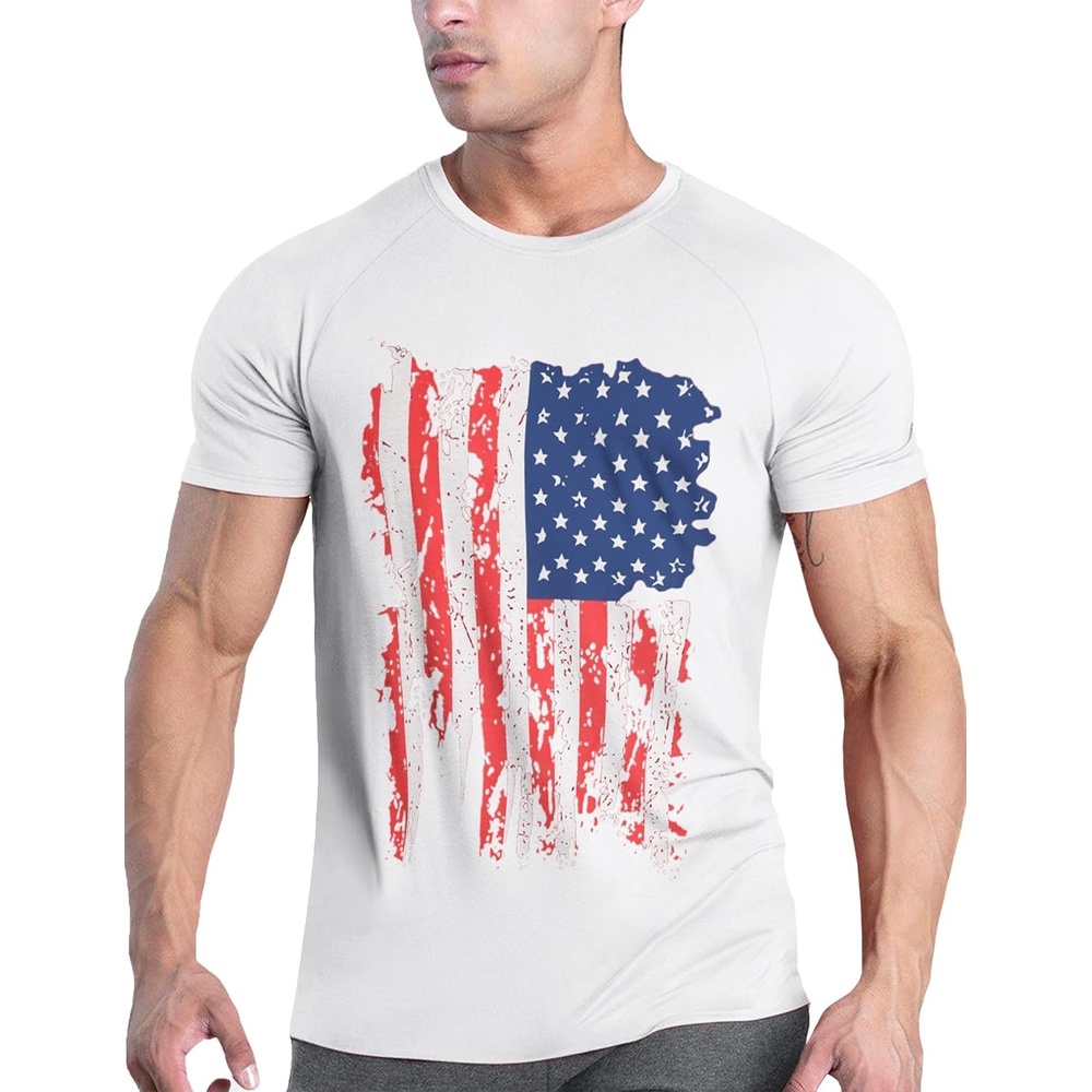 image:imageCOOFANDY Mens 3 Pack Workout T Shirts Short Sleeve Athletic Gym T Shirt Raglan Sleeve Crew Neck Moisture Wicking Lightweight Cooling Running ShirtsPerformance Tee for Gym Tennis HikingAmerican Flag White