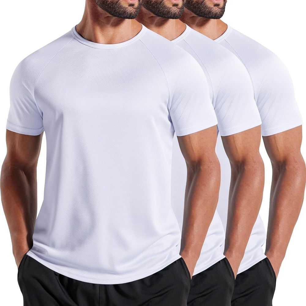 image:imageCOOFANDY Mens 3 Pack Workout T Shirts Short Sleeve Athletic Gym T Shirt Raglan Sleeve Crew Neck Moisture Wicking Lightweight Cooling Running ShirtsPerformance Tee for Gym Tennis HikingNwhiteWhiteWhite