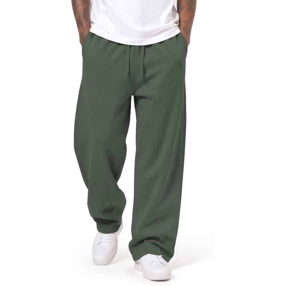 image:imageCOOFANDY Mens Baggy Sweatpants Wide Leg Cotton Fleece Open Bottom Sweatpant Oversized Elastic Waist Loose Fit Casual Fall Winter Warm Wear Lounge Joggers with Pockets Street StyleDark Green