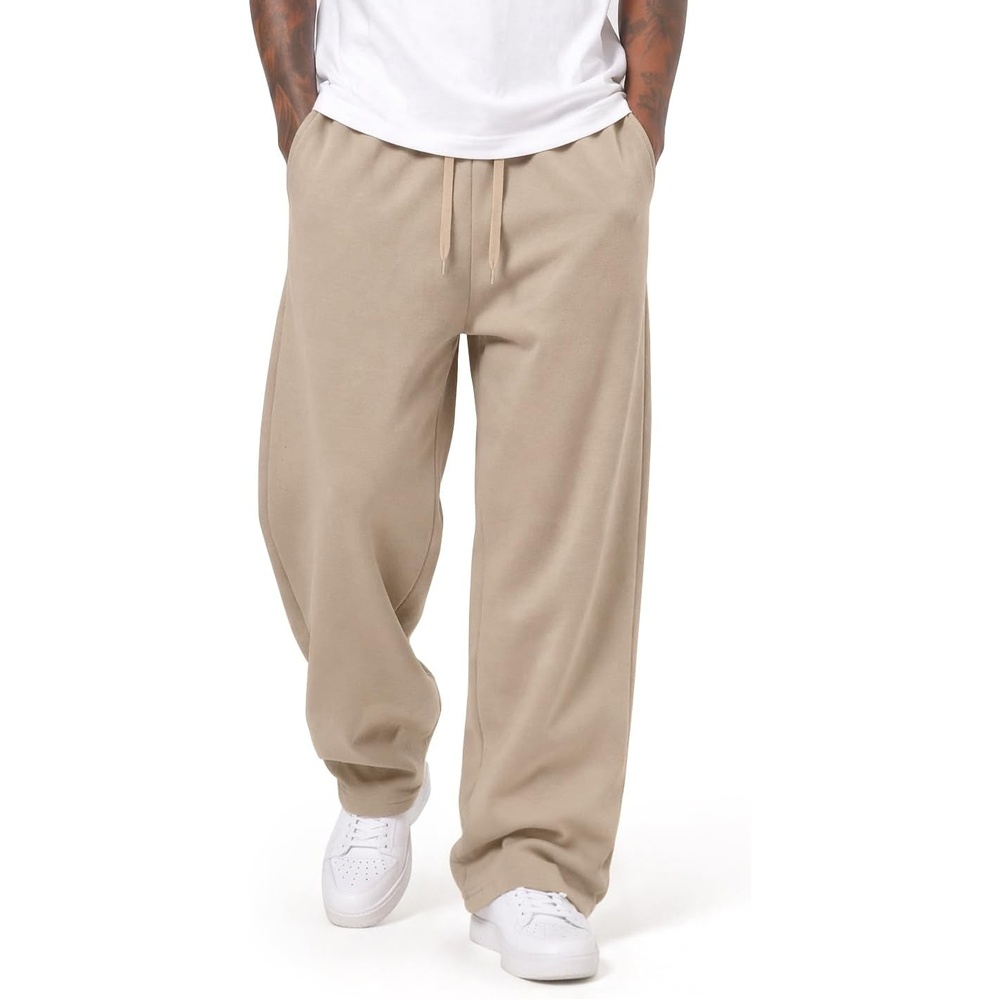 image:imageCOOFANDY Mens Baggy Sweatpants Wide Leg Cotton Fleece Open Bottom Sweatpant Oversized Elastic Waist Loose Fit Casual Fall Winter Warm Wear Lounge Joggers with Pockets Street StyleKhaki