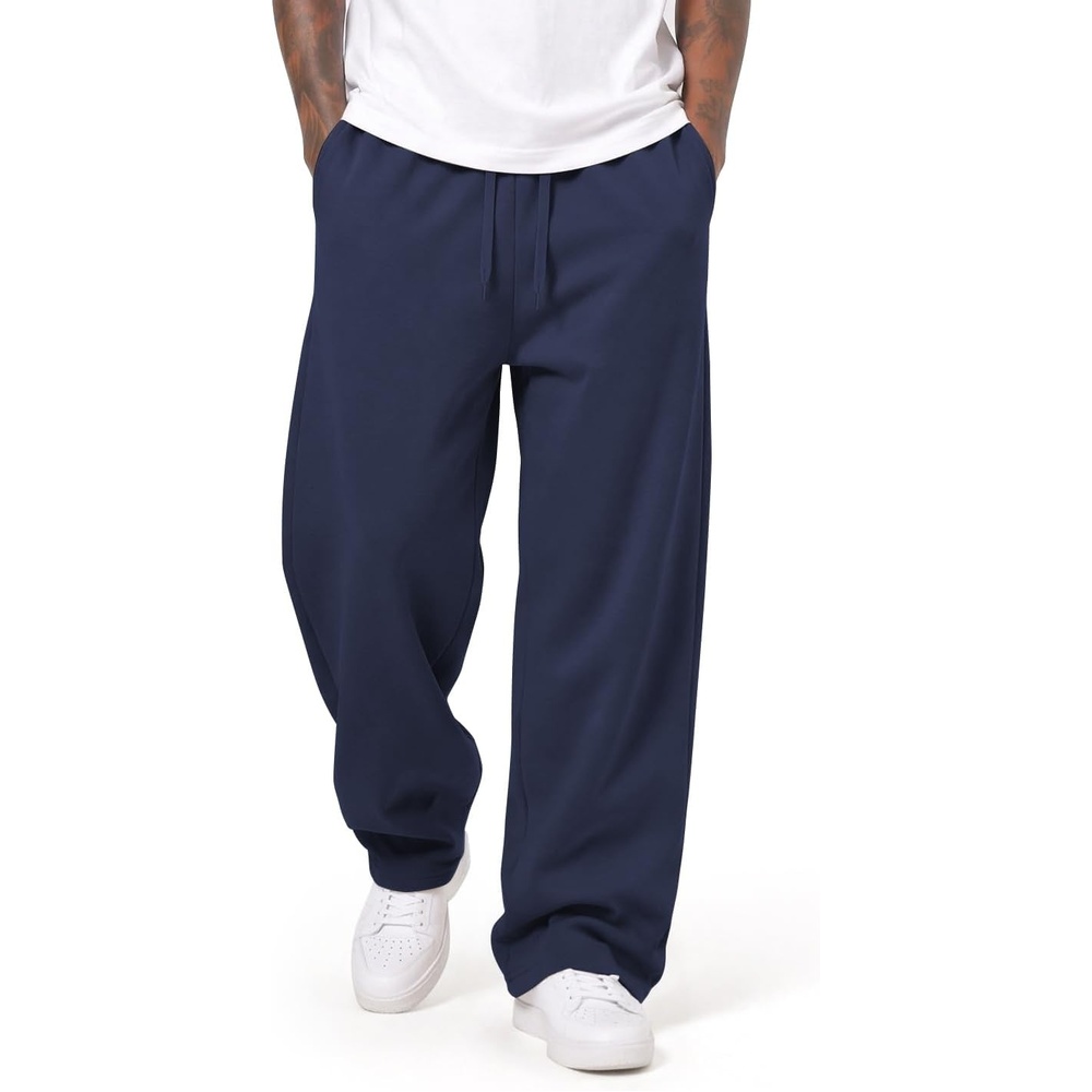 image:imageCOOFANDY Mens Baggy Sweatpants Wide Leg Cotton Fleece Open Bottom Sweatpant Oversized Elastic Waist Loose Fit Casual Fall Winter Warm Wear Lounge Joggers with Pockets Street StyleNavy Blue
