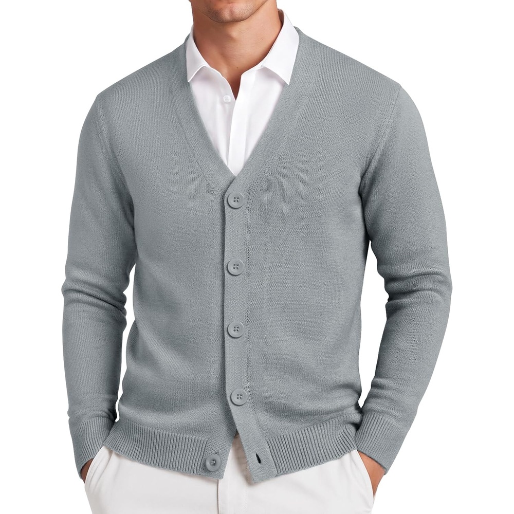image:imageCOOFANDY Mens Cardigan Sweater Long Sleeve Lightweight V Neck Knit Cardigan  Button Down Knitted Light Weight Ribbed Hem Stretch Soft Classic Fit Casual Dress Business Men CardigansLight Grey