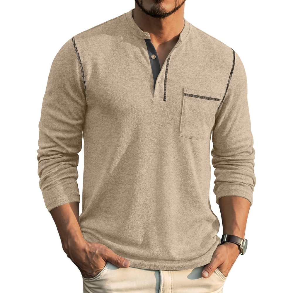 image:imageCOOFANDY Mens Henley Long Sleeve Shirts Casual Button TShirt Pullover Basic Tees with PocketBeige