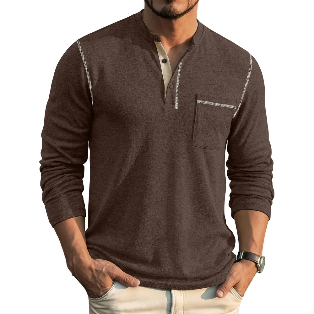 image:imageCOOFANDY Mens Henley Long Sleeve Shirts Casual Button TShirt Pullover Basic Tees with PocketBrown