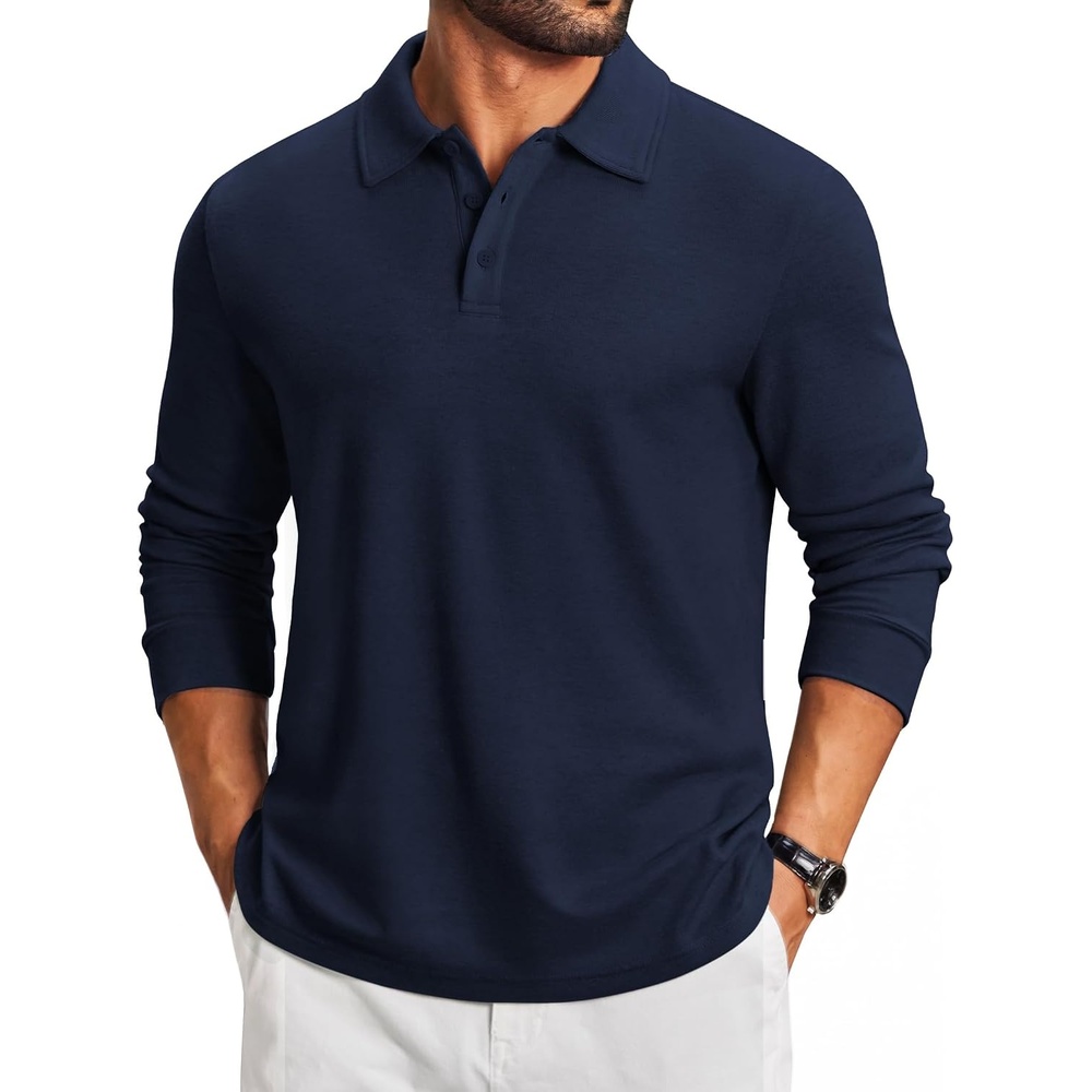 image:imageCOOFANDY Mens Knit Polo Shirt Long Sleeve Polo Sweaters Casual Golf Shirts long sleeve knit shirtsknitted polo shirtsfleece shirtNavy Blue