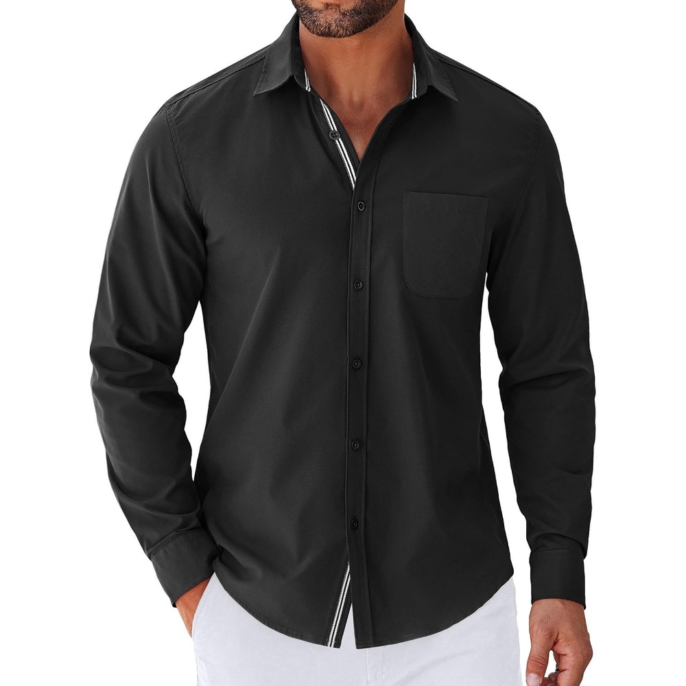 image:imageCOOFANDY Mens Long Sleeve Casual Button Down Shirts Untucked Shirts for Men Regular Fit Dress Shirt01black