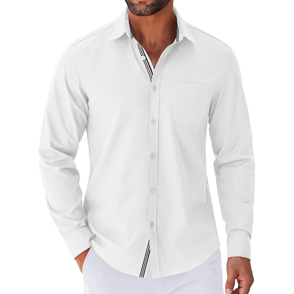 image:imageCOOFANDY Mens Long Sleeve Casual Button Down Shirts Untucked Shirts for Men Regular Fit Dress Shirt01white