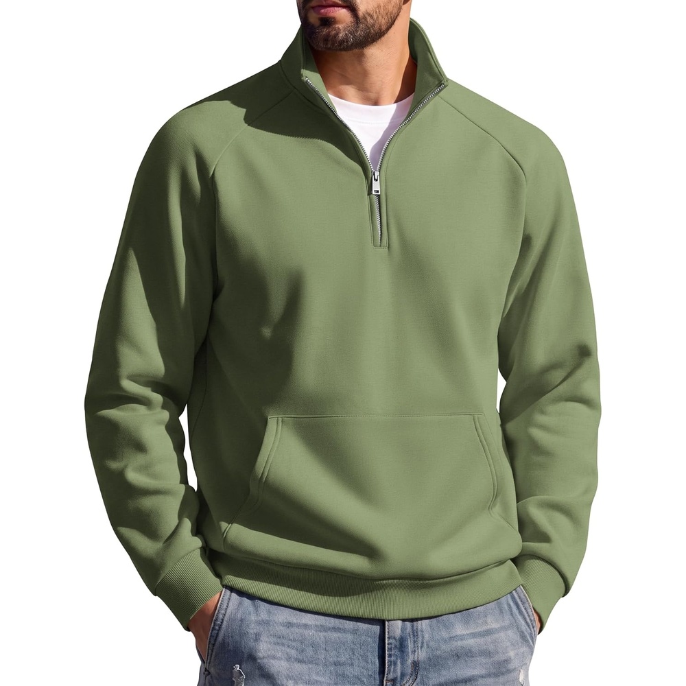 image:imageCOOFANDY Mens Quarter Zip Pullover 2026 Fleece Mock Neck Casual Sweatshirt Cotton Blend Soft amp WrinkleResistant Lightly Brushed Fleece InteriorOlive Green