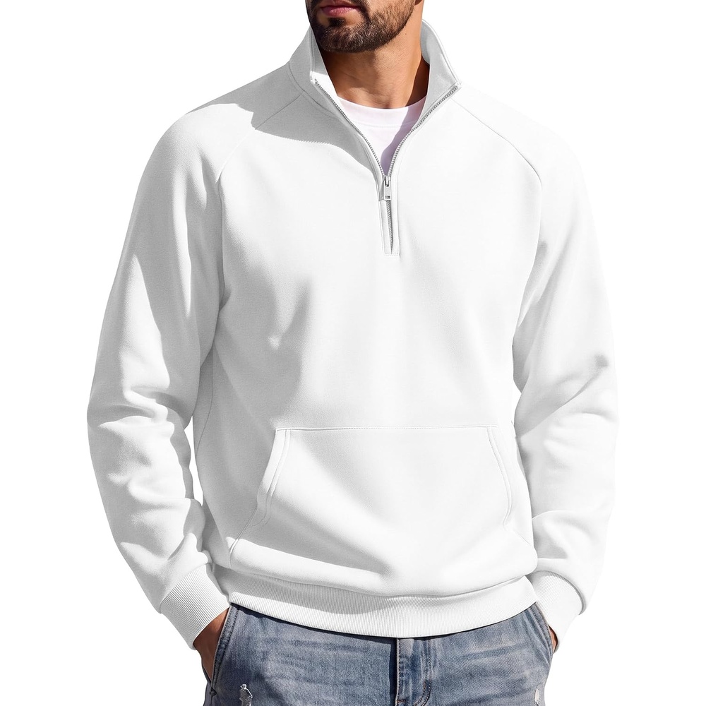 image:imageCOOFANDY Mens Quarter Zip Pullover 2026 Fleece Mock Neck Casual Sweatshirt  Cotton Blend Soft amp WrinkleResistant Lightly Brushed Fleece InteriorWhite