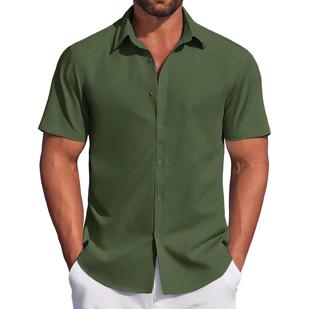 image:imageCOOFANDY Mens Short Sleeve Button Down Shirts Casual Summer Dress Untucked ShirtsForest Green