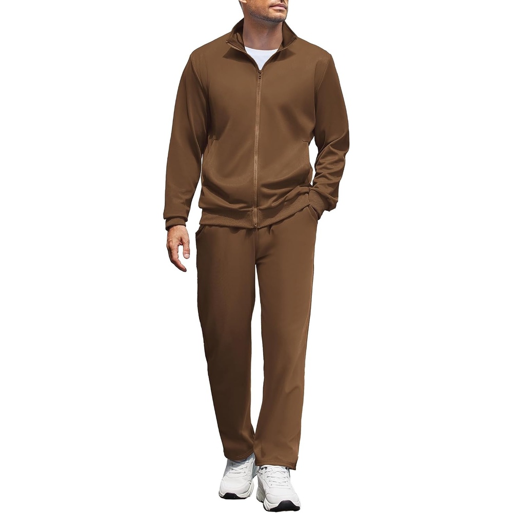 image:imageCOOFANDY Mens Tracksuit Casual Sweatsuit 2 Piece Full Zip Jogging Suit Set  Full Zip TrackSuit Stand Collar Elastic Waist Drawstring 5 Pockets Casual Athletic Jogging Outfits Fall Sport Sweat SuitBrown
