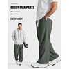 COOFANDY Baggy Sweatpants Men Wide Leg Cotton Joggers for Men with Pockets | 2 in 1 Design, Ankle Drawcord, Cotton Blend, Wide Leg, 3 Deep Pockets, Drawstring Waist, Y2K, Loungewear, Gym Workout(Dark Green)