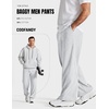 COOFANDY Baggy Sweatpants Men Wide Leg Cotton Joggers for Men with Pockets | 2 in 1 Design, Ankle Drawcord, Cotton Blend, Wide Leg, 3 Deep Pockets, Drawstring Waist, Y2K, Loungewear, Gym Workout(White Heather)