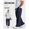 COOFANDY Baggy Sweatpants Men Wide Leg Cotton Joggers for Men with Pockets | 2 in 1 Design, Ankle Drawcord, Cotton Blend, Wide Leg, 3 Deep Pockets, Drawstring Waist, Y2K, Loungewear, Gym Workout(Navy Blue)