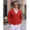 COOFANDY Mens Cardigan Sweater Long Sleeve Lightweight V Neck Knit Cardigan | Button Down, Knitted, Light Weight, Ribbed Hem, Stretch, Soft, Classic Fit, Casual, Dress, Business, Men Cardigans(Red)
