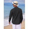 COOFANDY Men’s Cotton Linen Henley T-Shirts Long Sleeve Casual Beach Shirts | Mens Linen Shirt,Regular Relaxed Fit,Lightweight,Breathable,and Moisture-wicking for Beach,Vacation or Everyday Summer Wear(Black)