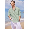 COOFANDY Men’s Cotton Linen Henley T-Shirts Long Sleeve Casual Beach Shirts | Mens Linen Shirt,Regular Relaxed Fit,Lightweight,Breathable,and Moisture-wicking for Beach,Vacation or Everyday Summer Wear(Light Green)
