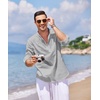 COOFANDY Men’s Cotton Linen Henley T-Shirts Long Sleeve Casual Beach Shirts | Mens Linen Shirt,Regular Relaxed Fit,Lightweight,Breathable,and Moisture-wicking for Beach,Vacation or Everyday Summer Wear(Gray)