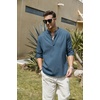 COOFANDY Men’s Cotton Linen Henley T-Shirts Long Sleeve Casual Beach Shirts | Mens Linen Shirt,Regular Relaxed Fit,Lightweight,Breathable,and Moisture-wicking for Beach,Vacation or Everyday Summer Wear(Denim Blue)