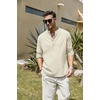 COOFANDY Men’s Cotton Linen Henley T-Shirts Long Sleeve Casual Beach Shirts | Mens Linen Shirt,Regular Relaxed Fit,Lightweight,Breathable,and Moisture-wicking for Beach,Vacation or Everyday Summer Wear(Beige)