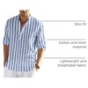 COOFANDY Men’s Cotton Linen Henley T-Shirts Long Sleeve Casual Beach Shirts | Mens Linen Shirt,Regular Relaxed Fit,Lightweight,Breathable,and Moisture-wicking for Beach,Vacation or Everyday Summer Wear(Blue White Striped)