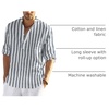 COOFANDY Men’s Cotton Linen Henley T-Shirts Long Sleeve Casual Beach Shirts | Mens Linen Shirt,Regular Relaxed Fit,Lightweight,Breathable,and Moisture-wicking for Beach,Vacation or Everyday Summer Wear(Grey Blue Striped)