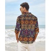 COOFANDY Men’s Cotton Linen Henley T-Shirts Long Sleeve Casual Beach Shirts | Mens Linen Shirt,Regular Relaxed Fit,Lightweight,Breathable,and Moisture-wicking for Beach,Vacation or Everyday Summer Wear(Geometric)