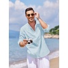 COOFANDY Men’s Cotton Linen Henley T-Shirts Long Sleeve Casual Beach Shirts | Mens Linen Shirt,Regular Relaxed Fit,Lightweight,Breathable,and Moisture-wicking for Beach,Vacation or Everyday Summer Wear(Blue)