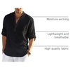 COOFANDY Men’s Cotton Linen Henley T-Shirts Long Sleeve Casual Beach Shirts | Mens Linen Shirt,Regular Relaxed Fit,Lightweight,Breathable,and Moisture-wicking for Beach,Vacation or Everyday Summer Wear(Black)