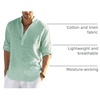COOFANDY Men’s Cotton Linen Henley T-Shirts Long Sleeve Casual Beach Shirts | Mens Linen Shirt,Regular Relaxed Fit,Lightweight,Breathable,and Moisture-wicking for Beach,Vacation or Everyday Summer Wear(Green)