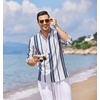 COOFANDY Men’s Cotton Linen Henley T-Shirts Long Sleeve Casual Beach Shirts | Mens Linen Shirt,Regular Relaxed Fit,Lightweight,Breathable,and Moisture-wicking for Beach,Vacation or Everyday Summer Wear(Dark Blue Stripes)