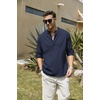 COOFANDY Men’s Cotton Linen Henley T-Shirts Long Sleeve Casual Beach Shirts | Mens Linen Shirt,Regular Relaxed Fit,Lightweight,Breathable,and Moisture-wicking for Beach,Vacation or Everyday Summer Wear(Navy Blue)