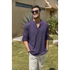 COOFANDY Men’s Cotton Linen Henley T-Shirts Long Sleeve Casual Beach Shirts | Mens Linen Shirt,Regular Relaxed Fit,Lightweight,Breathable,and Moisture-wicking for Beach,Vacation or Everyday Summer Wear(Purple)