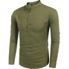 COOFANDY Men’s Cotton Linen Henley T-Shirts Long Sleeve Casual Beach Shirts | Mens Linen Shirt,Regular Relaxed Fit,Lightweight,Breathable,and Moisture-wicking for Beach,Vacation or Everyday Summer Wear(Army Green)
