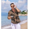 COOFANDY Men’s Cotton Linen Henley T-Shirts Long Sleeve Casual Beach Shirts | Mens Linen Shirt,Regular Relaxed Fit,Lightweight,Breathable,and Moisture-wicking for Beach,Vacation or Everyday Summer Wear(Dark Khaki Floral)