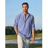 COOFANDY Men’s Cotton Linen Henley T-Shirts Long Sleeve Casual Beach Shirts | Mens Linen Shirt,Regular Relaxed Fit,Lightweight,Breathable,and Moisture-wicking for Beach,Vacation or Everyday Summer Wear(Blue Striped)