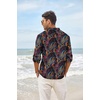 COOFANDY Men’s Cotton Linen Henley T-Shirts Long Sleeve Casual Beach Shirts | Mens Linen Shirt,Regular Relaxed Fit,Lightweight,Breathable,and Moisture-wicking for Beach,Vacation or Everyday Summer Wear(Black Paisley)