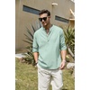 COOFANDY Men’s Cotton Linen Henley T-Shirts Long Sleeve Casual Beach Shirts | Mens Linen Shirt,Regular Relaxed Fit,Lightweight,Breathable,and Moisture-wicking for Beach,Vacation or Everyday Summer Wear(Green)