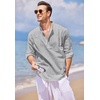 COOFANDY Men’s Cotton Linen Henley T-Shirts Long Sleeve Casual Beach Shirts | Mens Linen Shirt,Regular Relaxed Fit,Lightweight,Breathable,and Moisture-wicking for Beach,Vacation or Everyday Summer Wear(Gray)