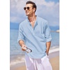 COOFANDY Men’s Cotton Linen Henley T-Shirts Long Sleeve Casual Beach Shirts | Mens Linen Shirt,Regular Relaxed Fit,Lightweight,Breathable,and Moisture-wicking for Beach,Vacation or Everyday Summer Wear(Sky Blue)