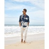 COOFANDY Men’s Cotton Linen Henley T-Shirts Long Sleeve Casual Beach Shirts | Mens Linen Shirt,Regular Relaxed Fit,Lightweight,Breathable,and Moisture-wicking for Beach,Vacation or Everyday Summer Wear(Navy Tie-dye)